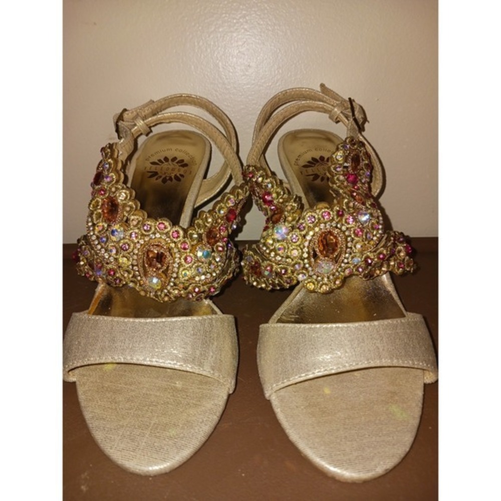 Yellowbox Premium Collection Bling Gem Embellished Gold Sandals Heels Shoes 6